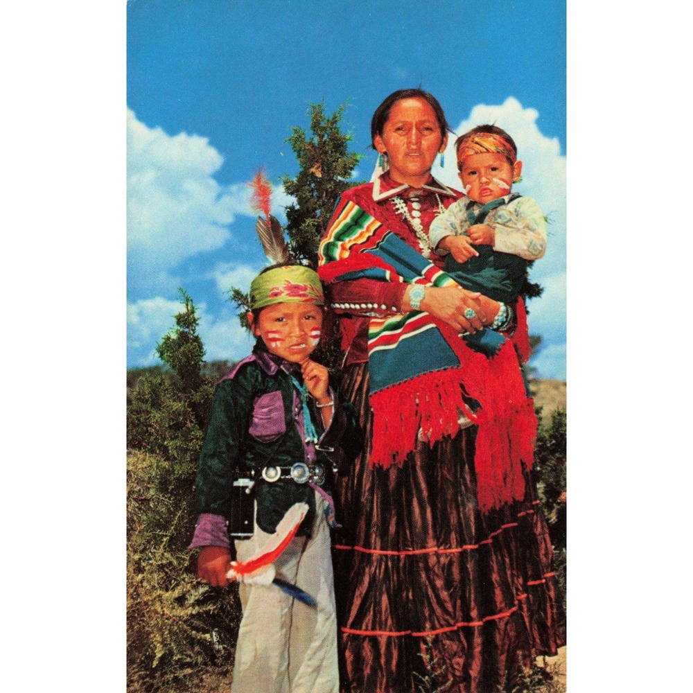 Vintage Navajo Mother and Children Postcard Petley Studios Walter Haussamen NM